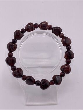 Authentic Red Rutilated Quartz Carved Puff Heart Stretch Bracelet